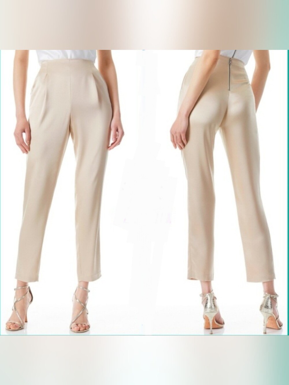 Alice + Olivia  Jessie Slim Satin Beige Pant Size 4 NWOT